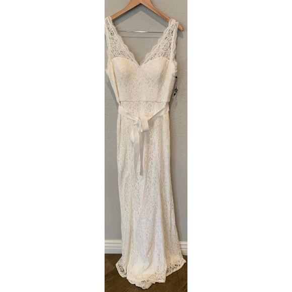 ADRIANNA PAPELL Sleeveless Lace Overlay Illusion Gown Size US/14 - Picture 5 of 11